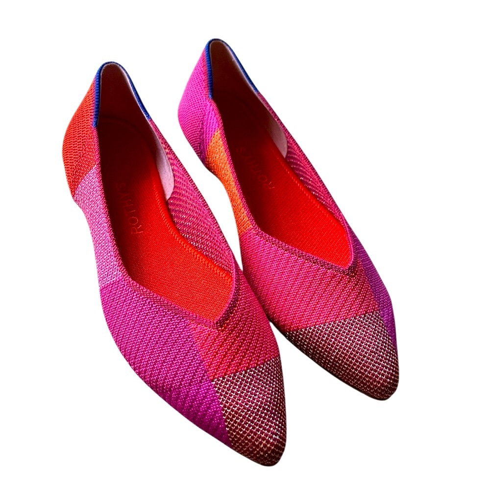 Rothy's Pink Red Orange Pointed Knit Flats